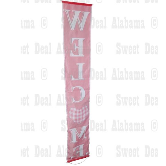 Vertical Welcome Banner – Red with Checkered Heart, Lighted Down The Sides - Picture 3 of 10